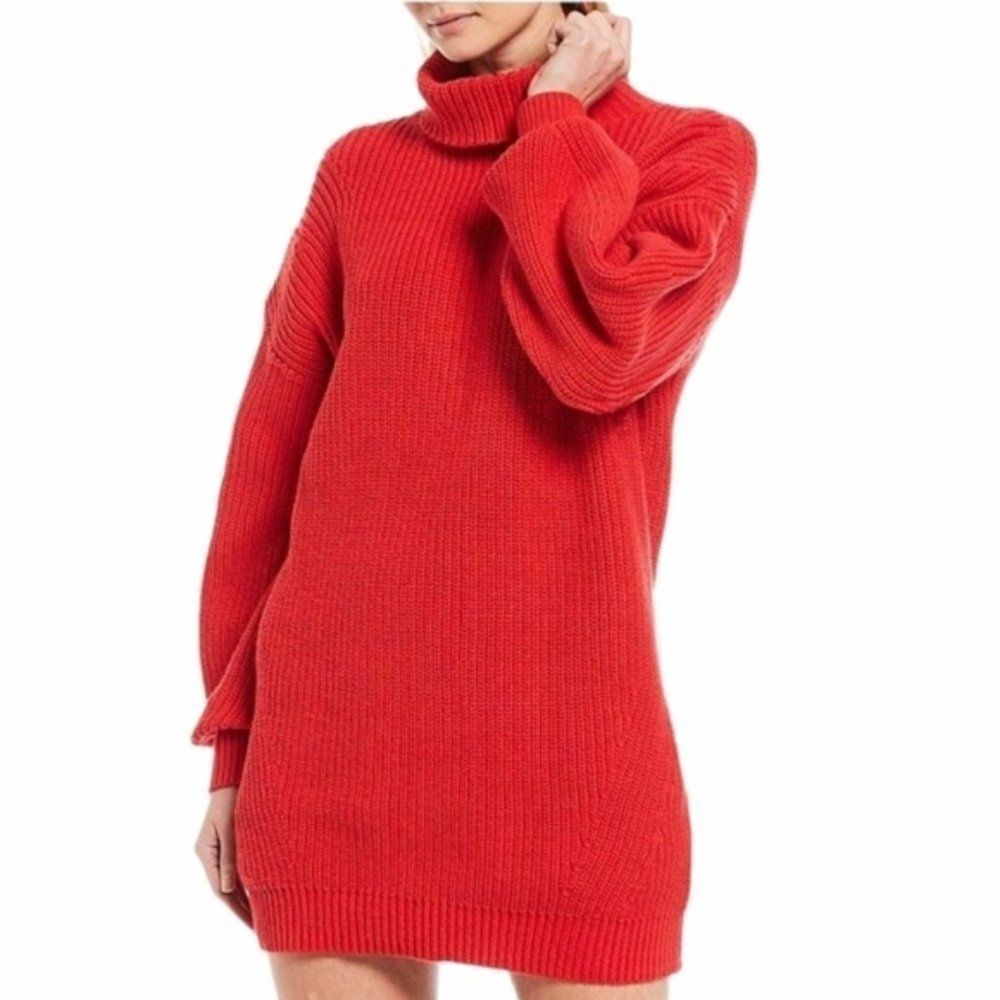Gianni Bini Chrissy Balloon Sleeve Turtleneck Sweater Dress Red NWT